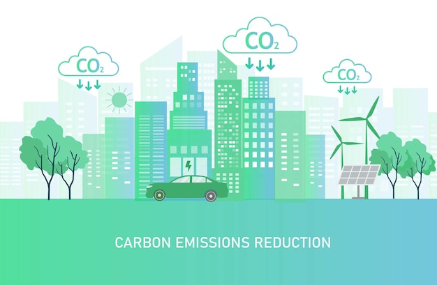 Вектор Сокращение выбросов углекислого газа co2 для уменьшения парникового эффекта в городской жизни