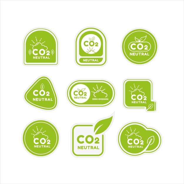 Co2 carbon neutral zero emission icon logo sicker label for climate change green energy campaign