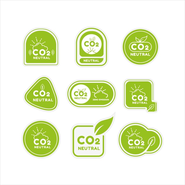 Etichetta più malata del logo dell'icona co2 carbon neutral a emissioni zero per la campagna sull'energia verde sui cambiamenti climatici