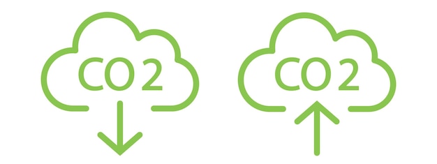 Vector co2 emission flat icon set. carbon reduction, reduce gas pollution.