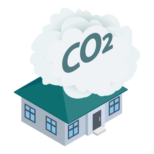 Vector co2 emission icon isometric vector co2 cloud over residential building icon environmental pollution greenhouse gas emission climate change