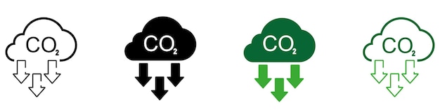 Co2 배출 감소 중립 개념  ⁇ 터 평평한 아이콘 세트 이산화탄소 제로 발자국 탄소 가스 대기 오염 보호 생태 환경 Co2 당신의 디자인을위한 녹색 구름