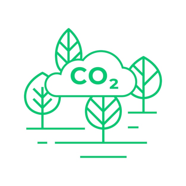 Co2 gas reduction line icon carbon dioxide clouds and trees