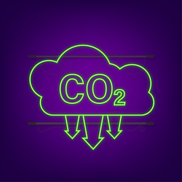 空の背景に分離されたネオンスタイルのco2ロゴ。白い背景の上のフラットアイコン。ベクトルのロゴのイラスト。