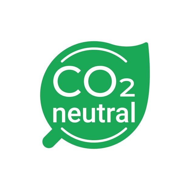 CO2 ニュートラル サイン オン リーフ プラント カーボン エミッション フリー。碑文付きの円記号。環境にやさしい