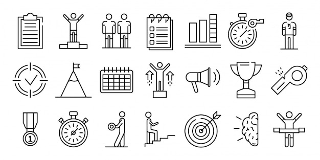 Coach icons set, outline style