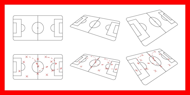 Allenatore lavagna tattica calcio calcio gioco strategia piano schema disegnato con variazioni del modello vettoriale marcatore