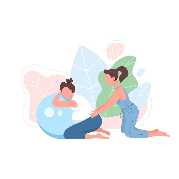 Vettore allenatore con carattere senza volto di colore piatto donna incinta. esercizio prenatale. ragazza con palla aerobica. illustrazione di cartone animato isolato fitness gravidanza per web design grafico e animazione