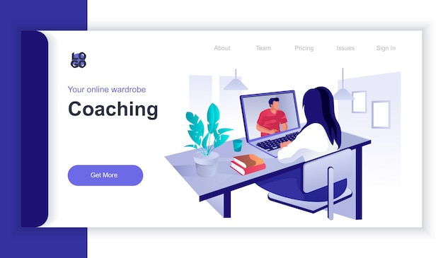 Coaching concept d isometric web banner with people scene woman listens personal consultation