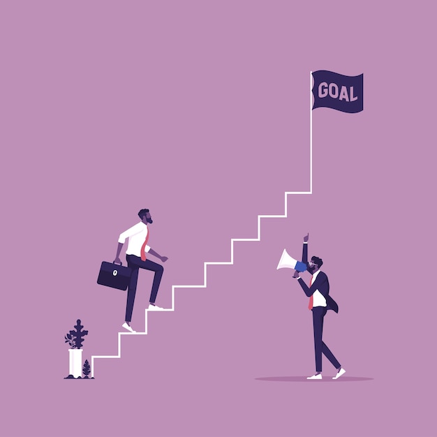 Coaching concept illustrationachieve your business goals at work career promotion with stairs