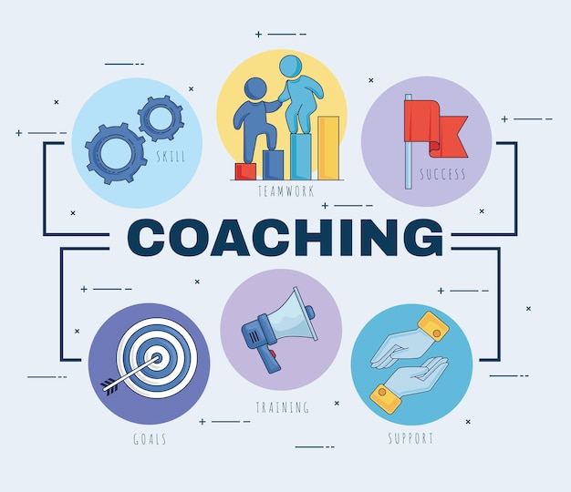 Vettore lettere e icone di coaching