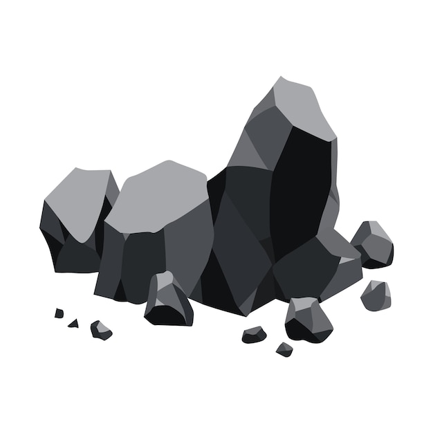 Вектор Угольные черные минеральные ресурсы. кусочки ископаемого камня.