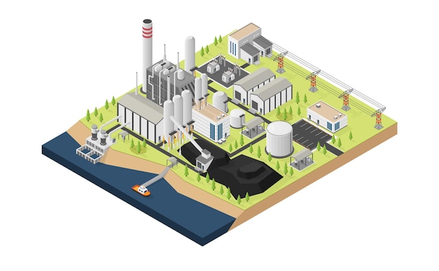 The coal energy coal power plant with isometric style