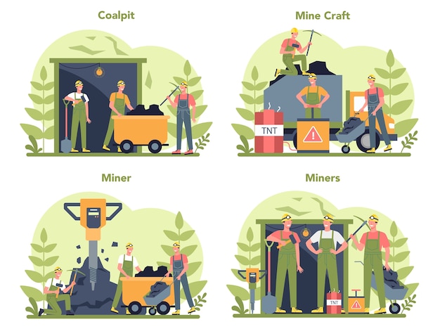 Coal or minerals mining concept set