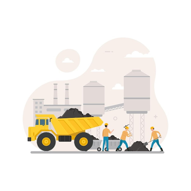 Coal Mining Industry Tiny People Character Concept Vector Illustration