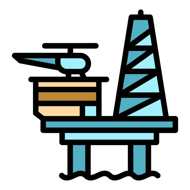 Vector coal sea drilling rig icon outline coal sea drilling rig vector icon color flat isolated