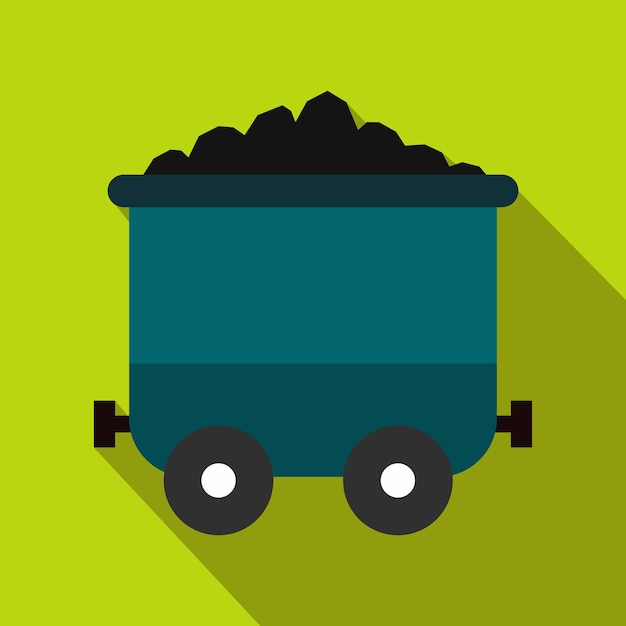 Coal trolley flat icon on a green background