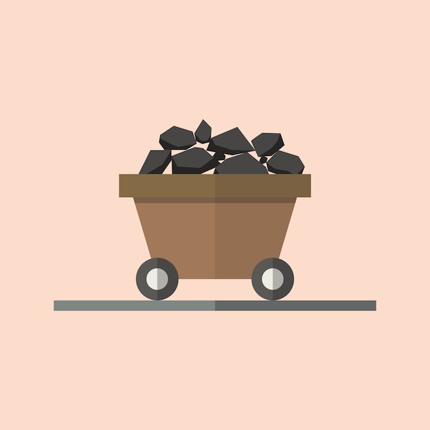 Coal trolley in flat style. illustration