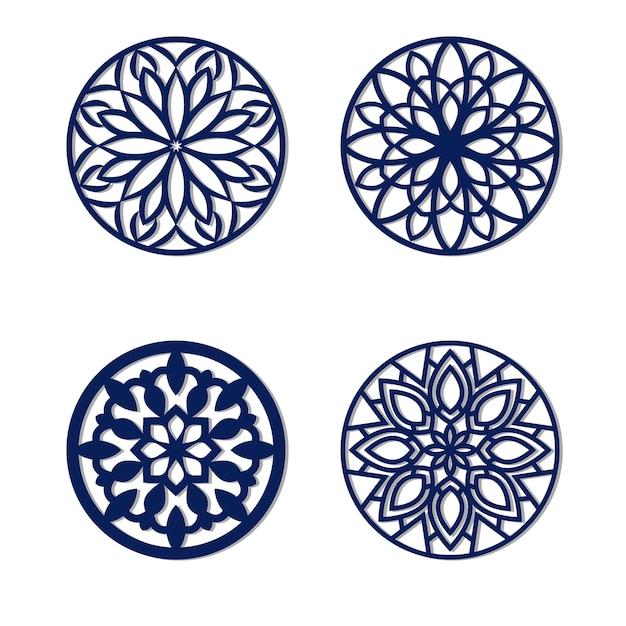 Vector coaster set, round templates for laser cutting or printing.