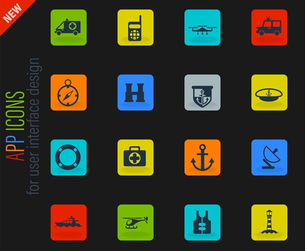 Vector coastguard icon set