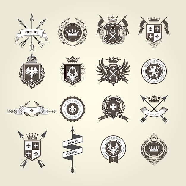 Vector coat of arms collection - emblems and blazons, heraldic crest with bow arrows