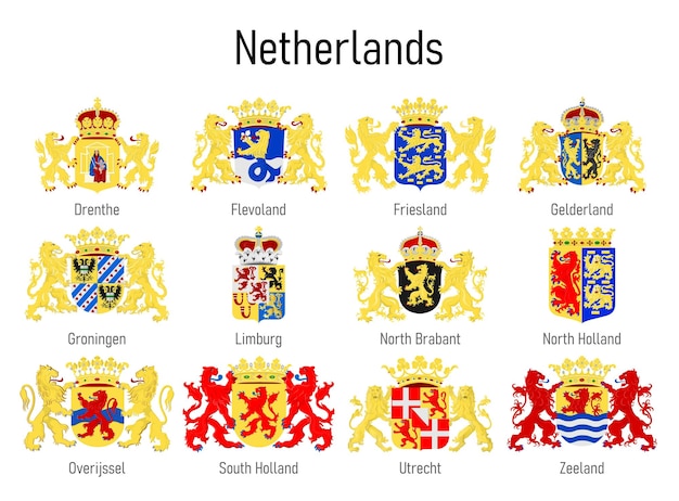 Vector coat of arms of the province of netherlands all dutch regions emblem collection