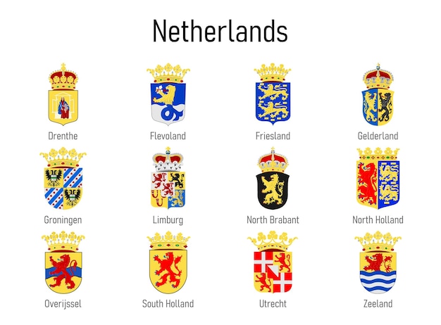 Vector coat of arms of the province of netherlands all dutch regions emblem collection