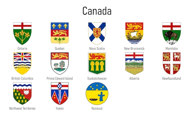 Coat of arms of the provinces of canada all canadian regions emblem collection