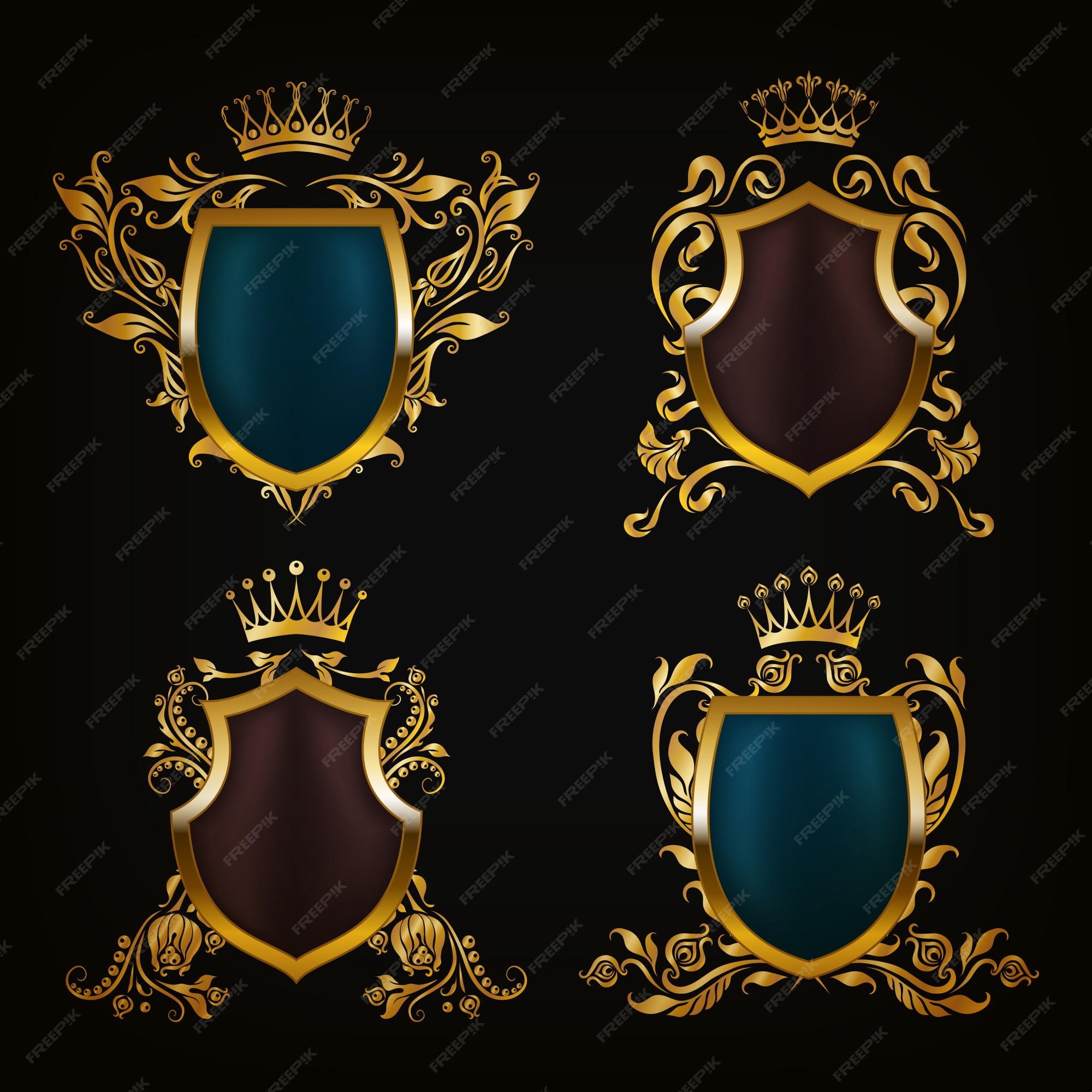 Premium Vector | Coat of arms set decorative shields