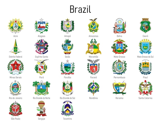 Vector coat of arms of the states of brazil all brazilian regions emblem collection