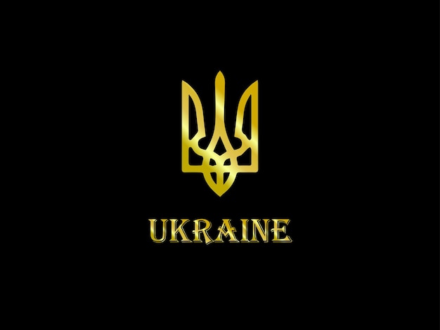 Vector coat of arms of ukraine and the inscription ukraine on a black background