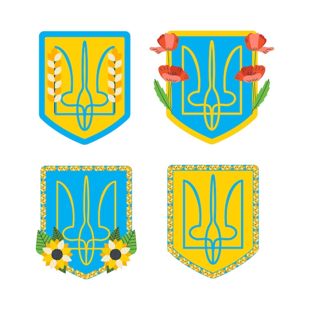 Vector coat of arms of ukraine with flowers poppy sunflowers ukrainian symbols