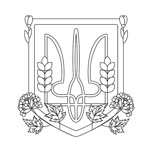 Coat of arms of Ukraine with viburnum and flowers Ukrainian symbols