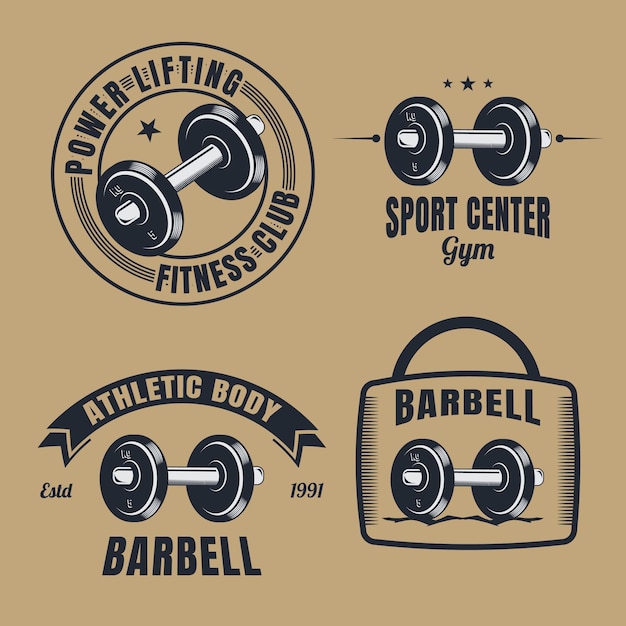 Vector coat of arms of vintage gym set barbell for hand strength