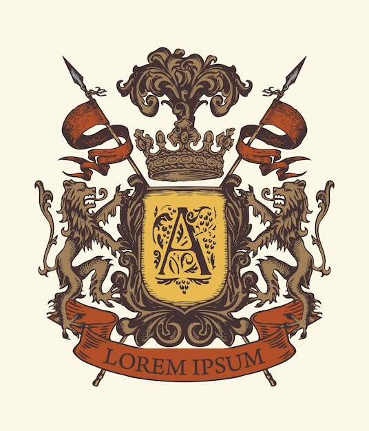 герб со львами буквой А и короной