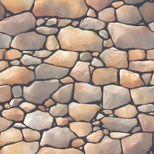 Cobble Stone Texture Seamless Pattern Detailed Hand Drawn Painting Illustration