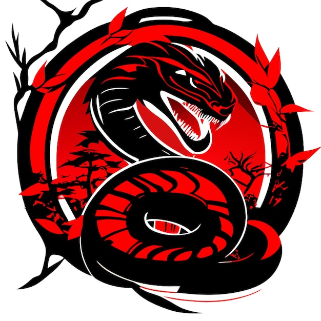 cobra Japanse sakura boom gif zwart agressief hockey logo vector illustratie