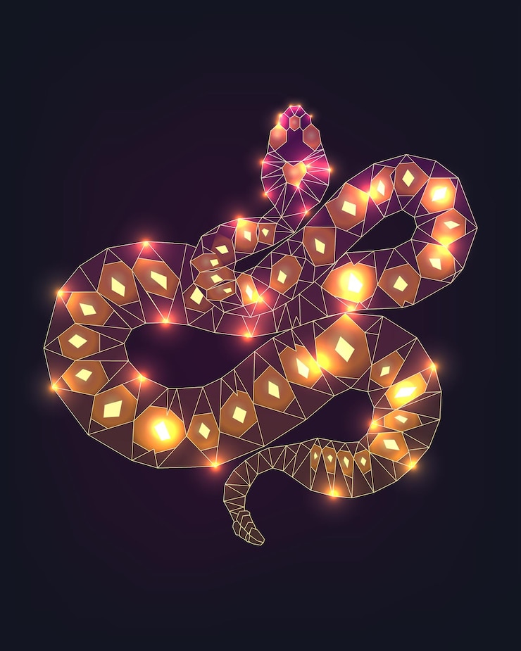 Vector cobra polygonal vector illustration isolated on black background low poly art yellow light neon