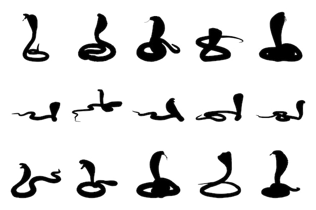 Cobra silhouet set collectie geïsoleerd zwart op witte achtergrond vector illustratie