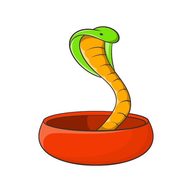 Vector cobra snake coming out of a bowl icon in cartoon style on a white background