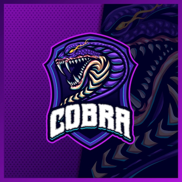 Cobra snake mascot esport logo design illustrations vector template, viper poison logo for team game streamer youtuber banner twitch discord, full color cartoon style