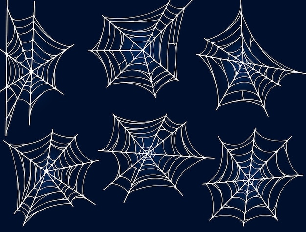 Vector cobweb or spiderweb vector set linear icons