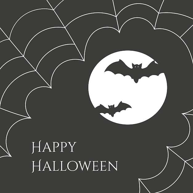 Cobweb with bat and full moonhappy halloween banner vector illustration