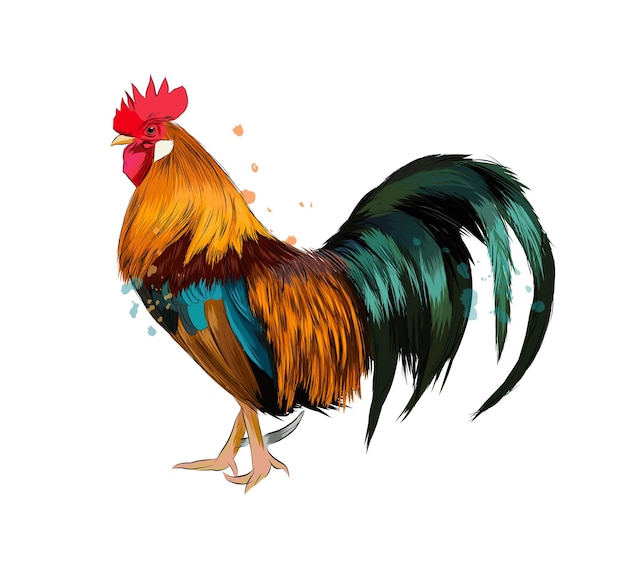 Vector cock from a splash of watercolor, colored drawing, realistic.  illustration