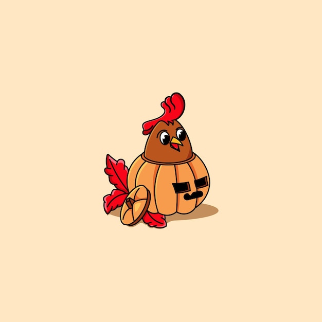 Vector cock and his pumpkin illustration