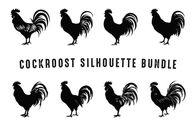 Cock rooster Silhouette vector Bundle Rooster Silhouettes Cockroost black Clipart Set