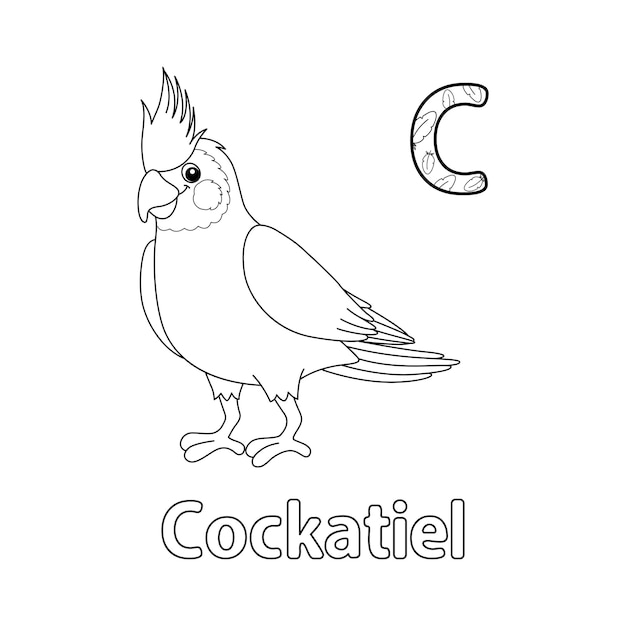 Cockatiel Animal Alphabet ABC Изолированные Раскраски C