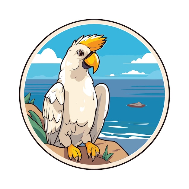 Cockatoo Cute Funny Cartoon Kawaii Colorful Watercolor Beach Summer Animal Pet Sticker Illustration