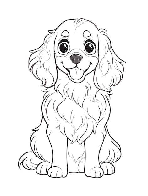 Cocker spaniel da colorare pagina line art stile cartone animato pulito e semplice