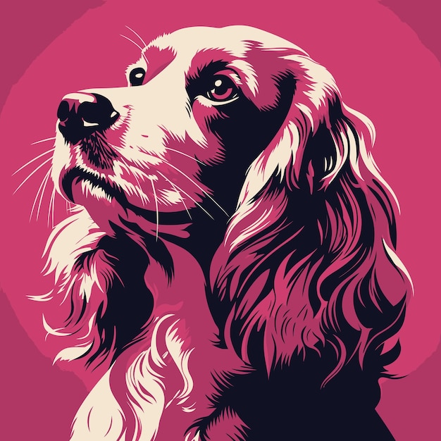 Vector cocker spaniel dog portrait vector illustration in pink background